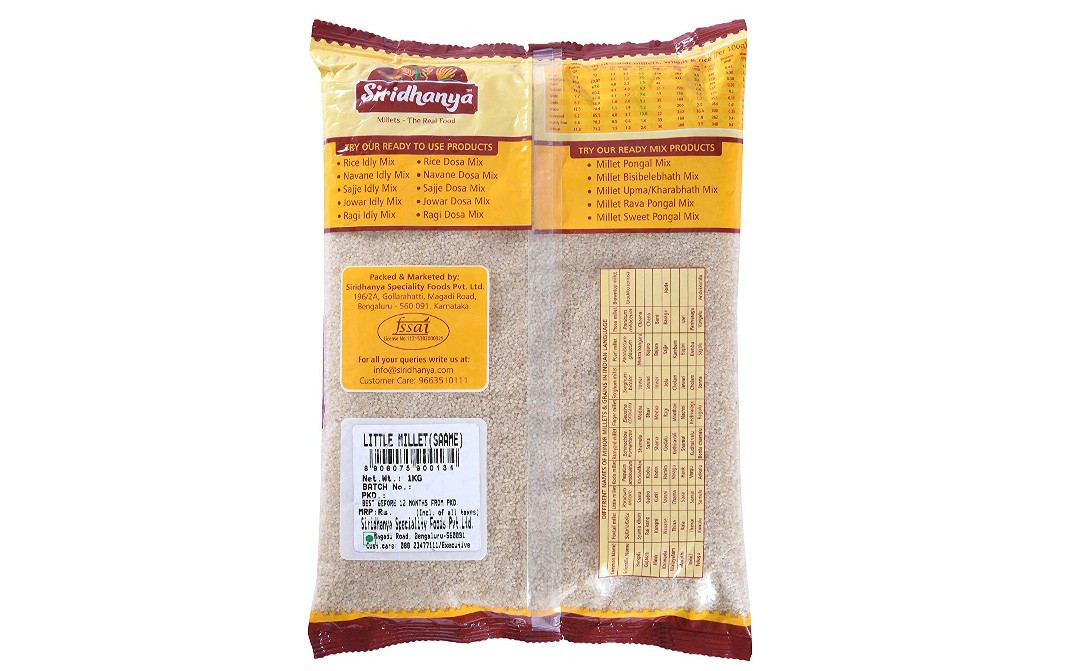 Siridhanya Little Millet (Saame) Pack 1 kilogram Reviews Nutrition